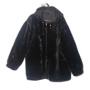Vintage NY CLASSICS Black Faux Fur Reversible Silk Coat Womens Plus Size 3X